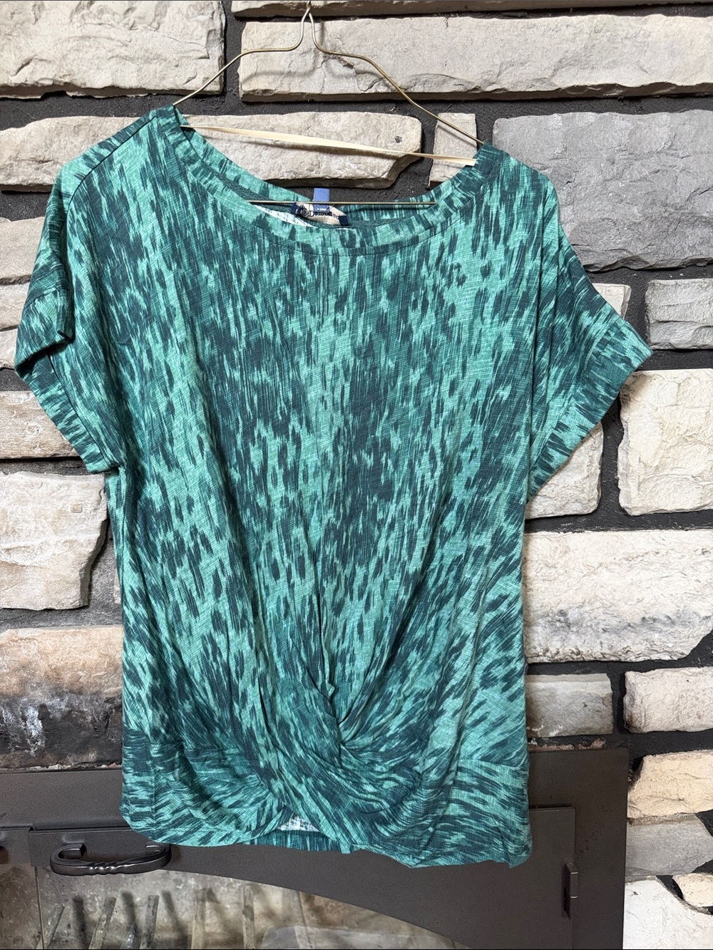 Democracy Teal & Dark Green Twist-Front Short Sleeve Tee